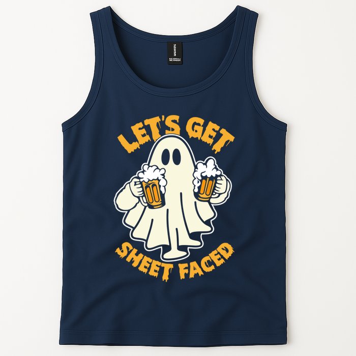 Lets Get Sheet Faced Funny Ghost Halloween Party Drinking Tank Top