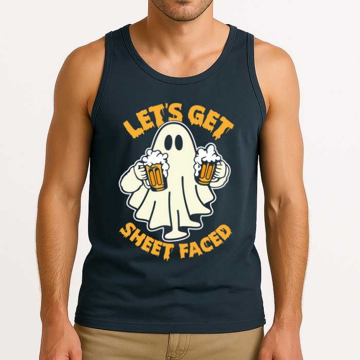 Lets Get Sheet Faced Funny Ghost Halloween Party Drinking Tank Top