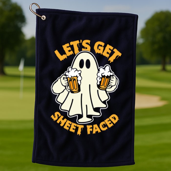 Lets Get Sheet Faced Funny Ghost Halloween Party Drinking Golf Towel
