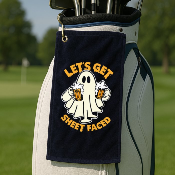 Lets Get Sheet Faced Funny Ghost Halloween Party Drinking Golf Towel