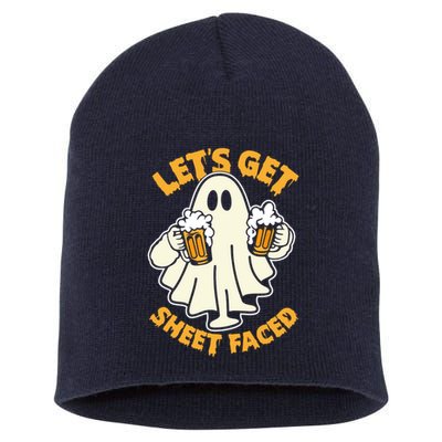 Lets Get Sheet Faced Funny Ghost Halloween Party Drinking Short Acrylic Beanie