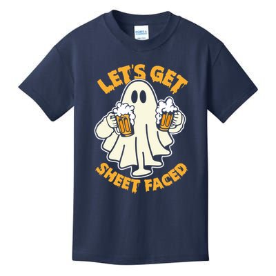 Lets Get Sheet Faced Funny Ghost Halloween Party Drinking Kids T-Shirt