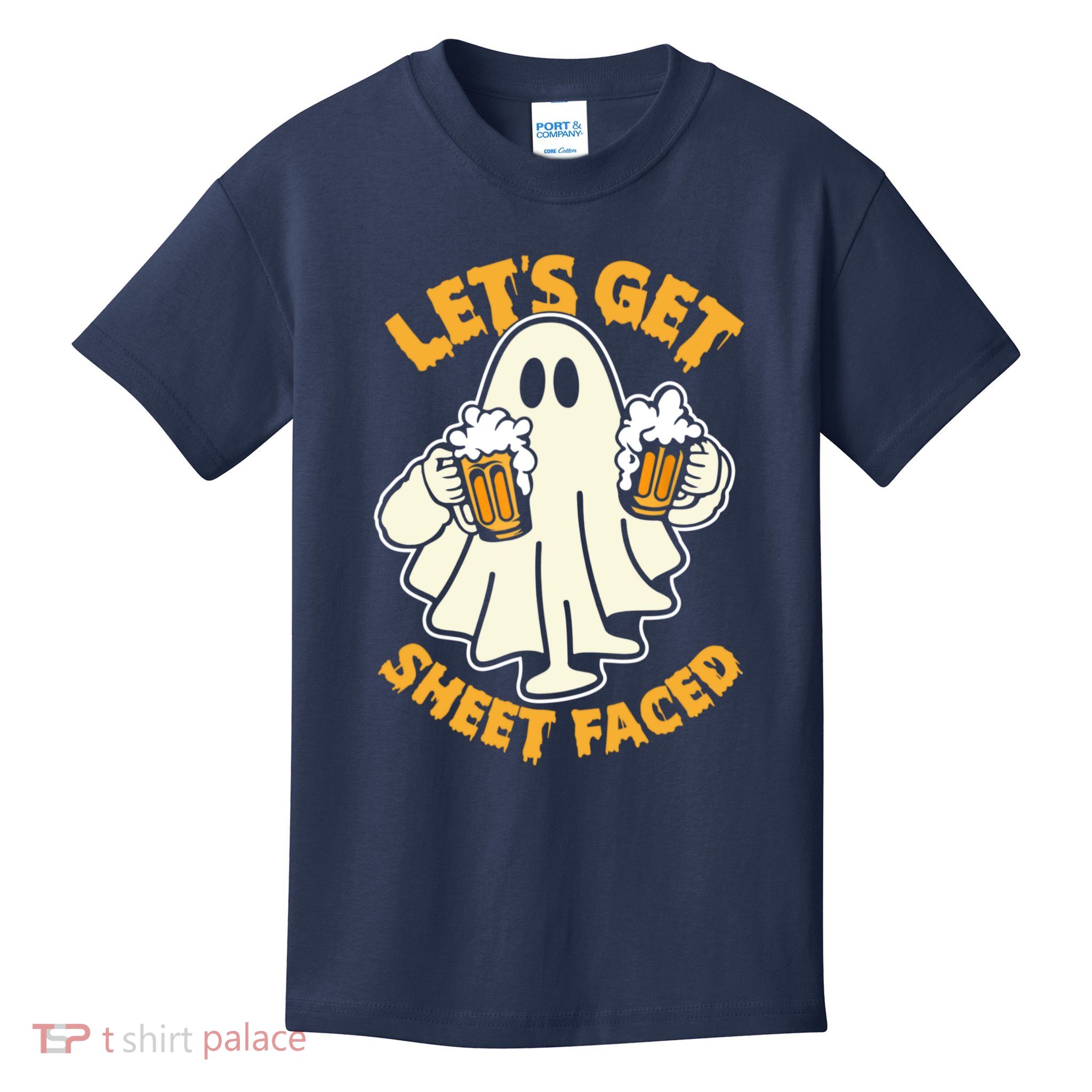 Lets Get Sheet Faced Funny Ghost Halloween Party Drinking Kids T-Shirt