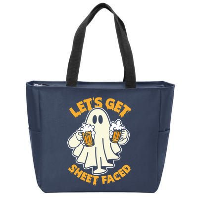 Lets Get Sheet Faced Funny Ghost Halloween Party Drinking Zip Tote Bag