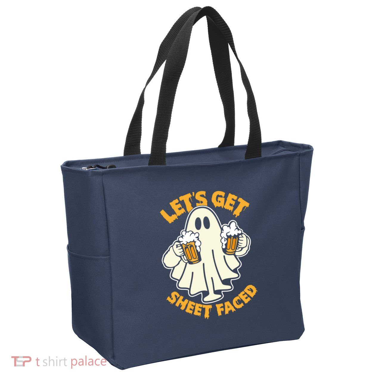 Lets Get Sheet Faced Funny Ghost Halloween Party Drinking Zip Tote Bag
