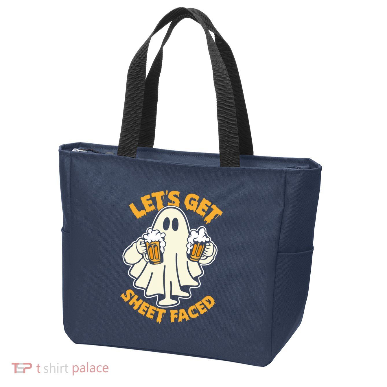 Lets Get Sheet Faced Funny Ghost Halloween Party Drinking Zip Tote Bag