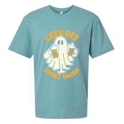 Lets Get Sheet Faced Funny Ghost Halloween Party Drinking Sueded Cloud Jersey T-Shirt