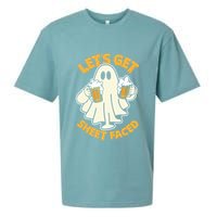 Lets Get Sheet Faced Funny Ghost Halloween Party Drinking Sueded Cloud Jersey T-Shirt