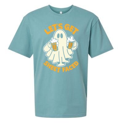 Lets Get Sheet Faced Funny Ghost Halloween Party Drinking Sueded Cloud Jersey T-Shirt