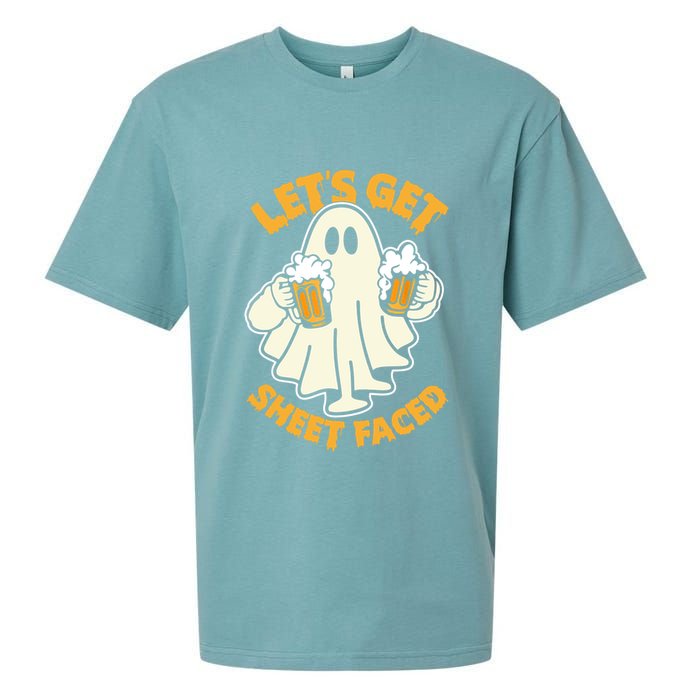 Lets Get Sheet Faced Funny Ghost Halloween Party Drinking Sueded Cloud Jersey T-Shirt