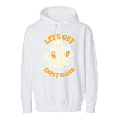 Lets Get Sheet Faced Funny Ghost Halloween Party Drinking Garment-Dyed Fleece Hoodie