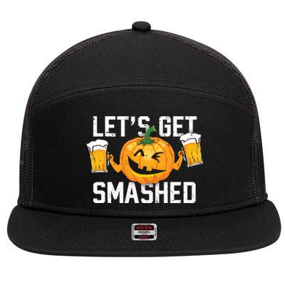 Lets Get Smashed Funny Pumpkin Beer Halloween Costume Cute Gift 7 Panel Mesh Trucker Snapback Hat