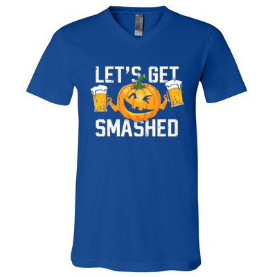 Lets Get Smashed Funny Pumpkin Beer Halloween Costume Cute Gift V-Neck T-Shirt