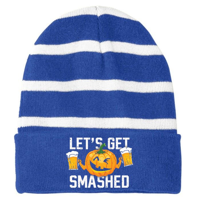 Lets Get Smashed Funny Pumpkin Beer Halloween Costume Cute Gift Striped Beanie with Solid Band