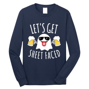 Lets Get Sheet Faced Funny Ghost Halloween Party Drinking Long Sleeve Shirt