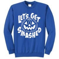 LetS Get Smashed Funny Halloween Pumpkin Smile October Beer Gift Tall Sweatshirt