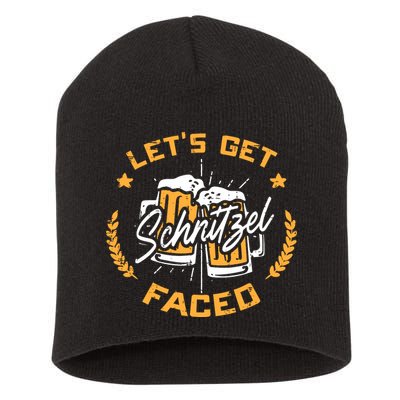 Lets Get Schnitzel Faced Oktoberfest Funny Costume Men Women Short Acrylic Beanie