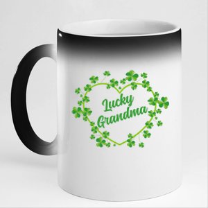 Lucky Grandma Shamrock Heart Grandma Love Gift 11oz Black Color Changing Mug