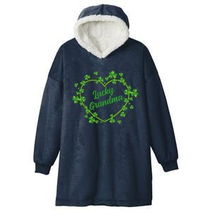 Lucky Grandma Shamrock Heart Grandma Love Gift Hooded Wearable Blanket