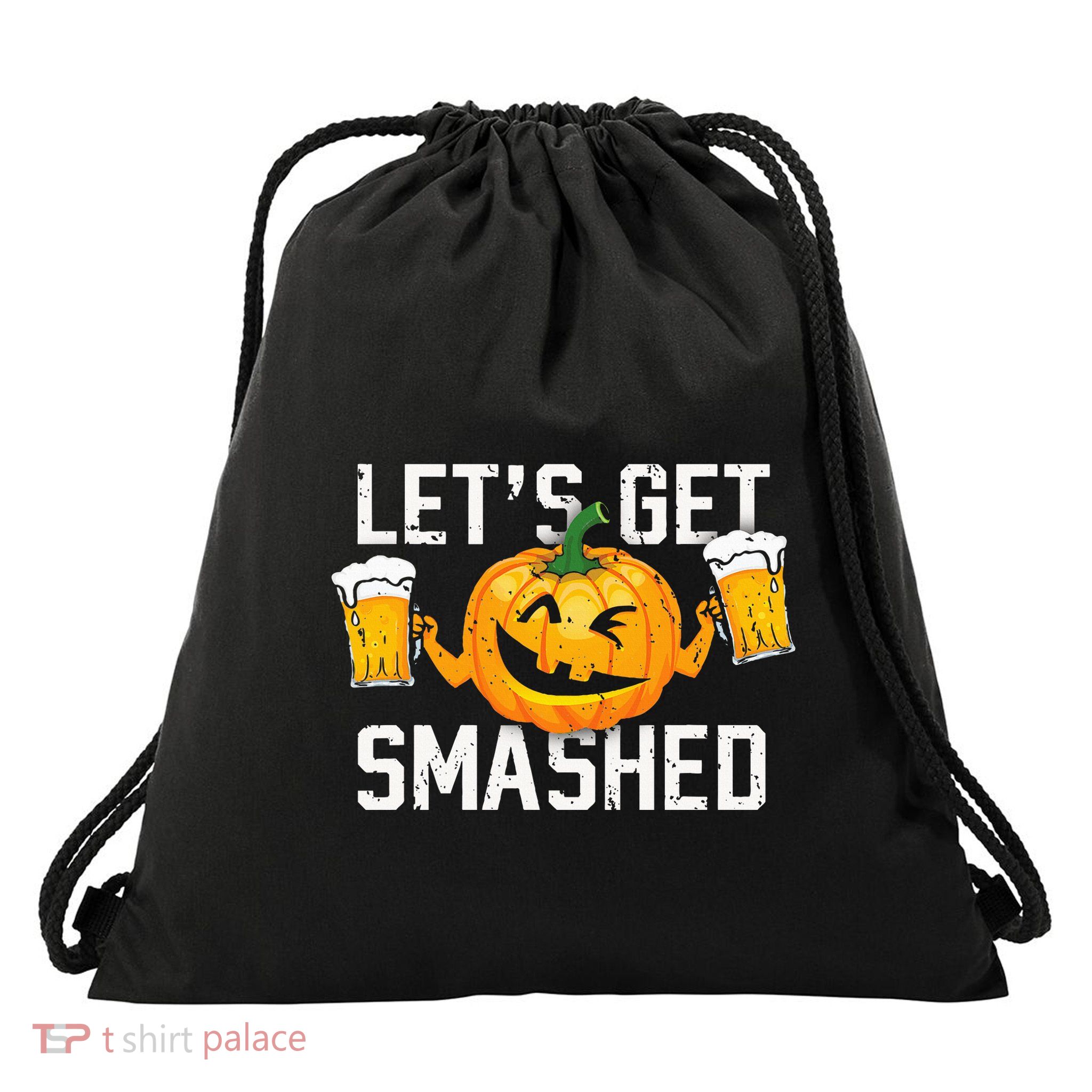 Lets Get Smashed Funny Pumpkin Beer Halloween Costume Drawstring Bag