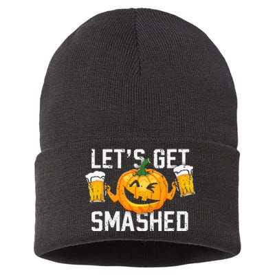 Lets Get Smashed Funny Pumpkin Beer Halloween Costume Sustainable Knit Beanie