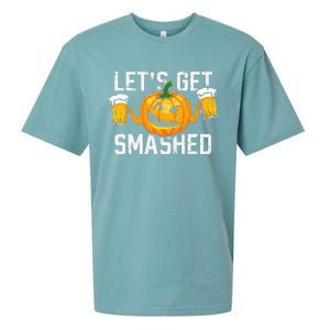 Lets Get Smashed Funny Pumpkin Beer Halloween Costume Sueded Cloud Jersey T-Shirt