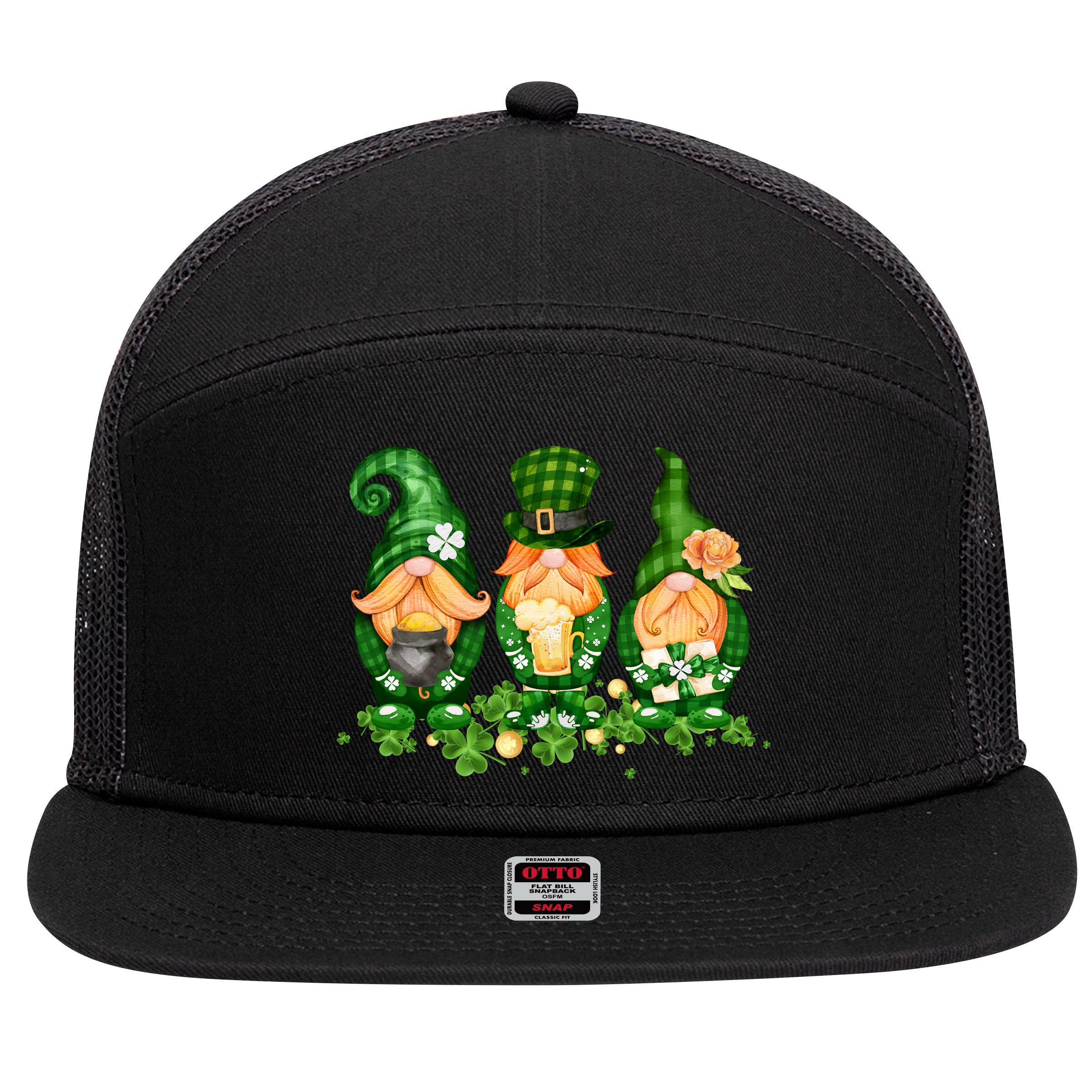 Lucky Gnome St Patrick's Day Festive 7 Panel Mesh Trucker Snapback Hat