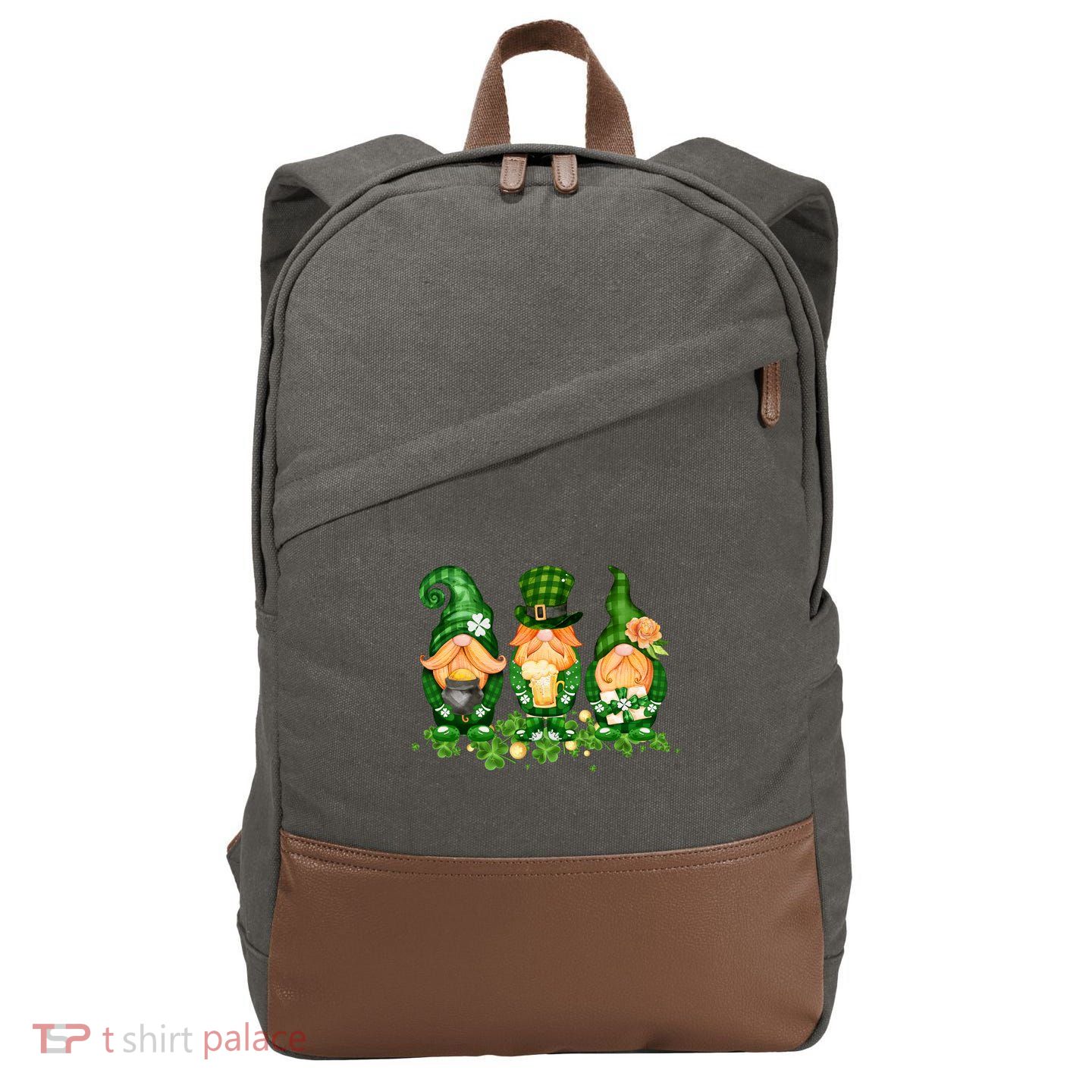 Lucky Gnome St Patrick's Day Festive Cotton Canvas Backpack