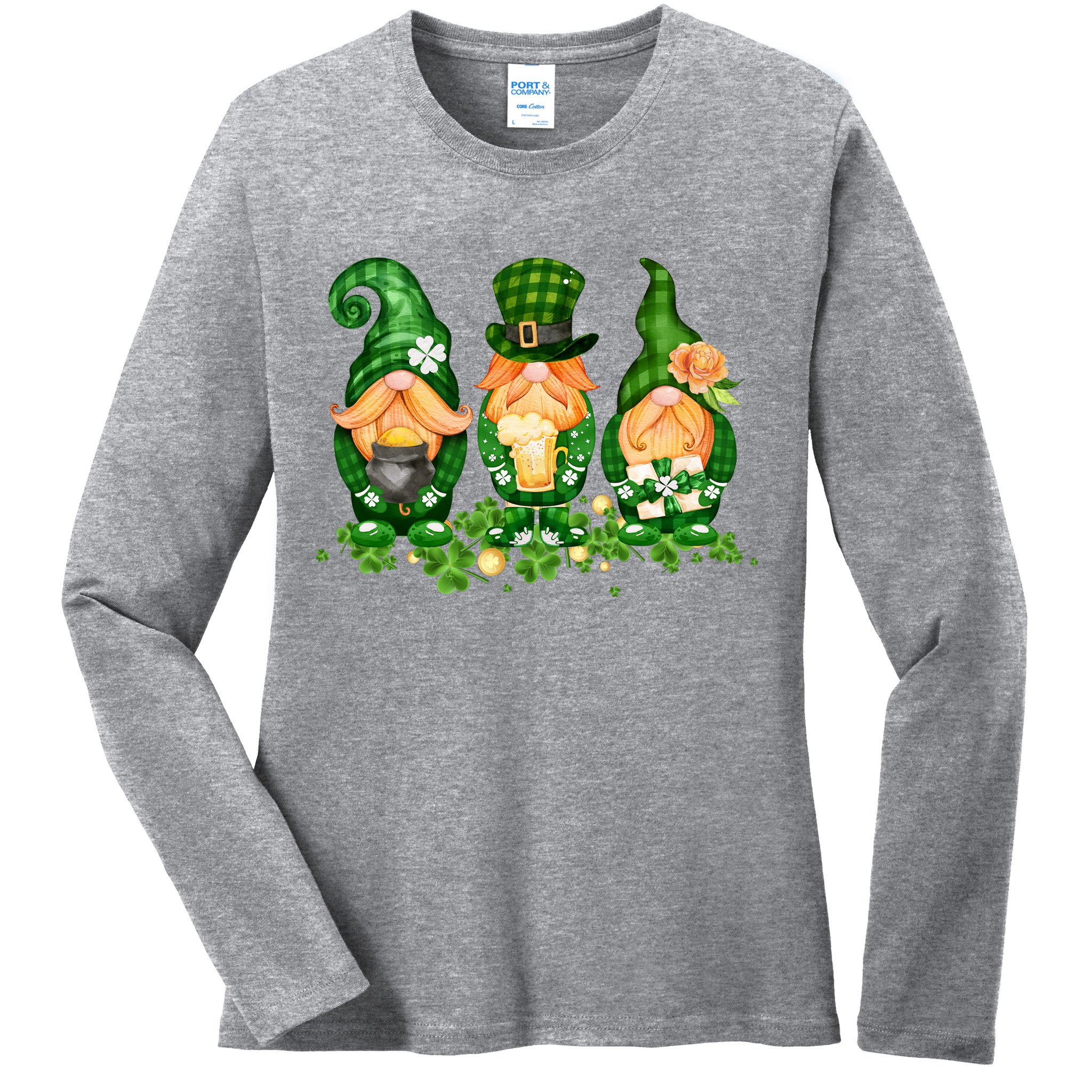 Lucky Gnome St Patrick's Day Festive Ladies Long Sleeve Shirt