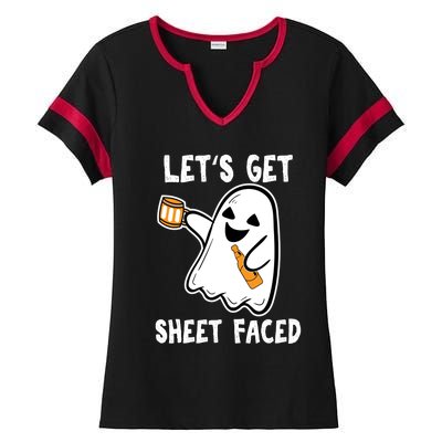 Lets Get Sheet Faced Boos Beer Ing Boo Ghost Halloween Cute Gift Ladies Halftime Notch Neck Tee