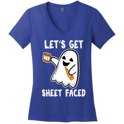 Lets Get Sheet Faced Boos Beer Ing Boo Ghost Halloween Cute Gift Women's V-Neck T-Shirt