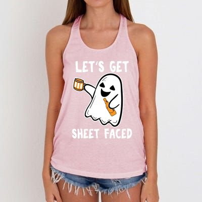 Lets Get Sheet Faced Boos Beer Ing Boo Ghost Halloween Cute Gift Women's Knotted Racerback Tank