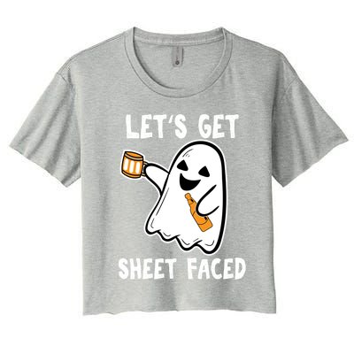 Lets Get Sheet Faced Boos Beer Ing Boo Ghost Halloween Cute Gift Women's Crop Top Tee