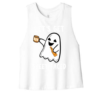 Lets Get Sheet Faced Boos Beer Ing Boo Ghost Halloween Cute Gift Women's Racerback Cropped Tank