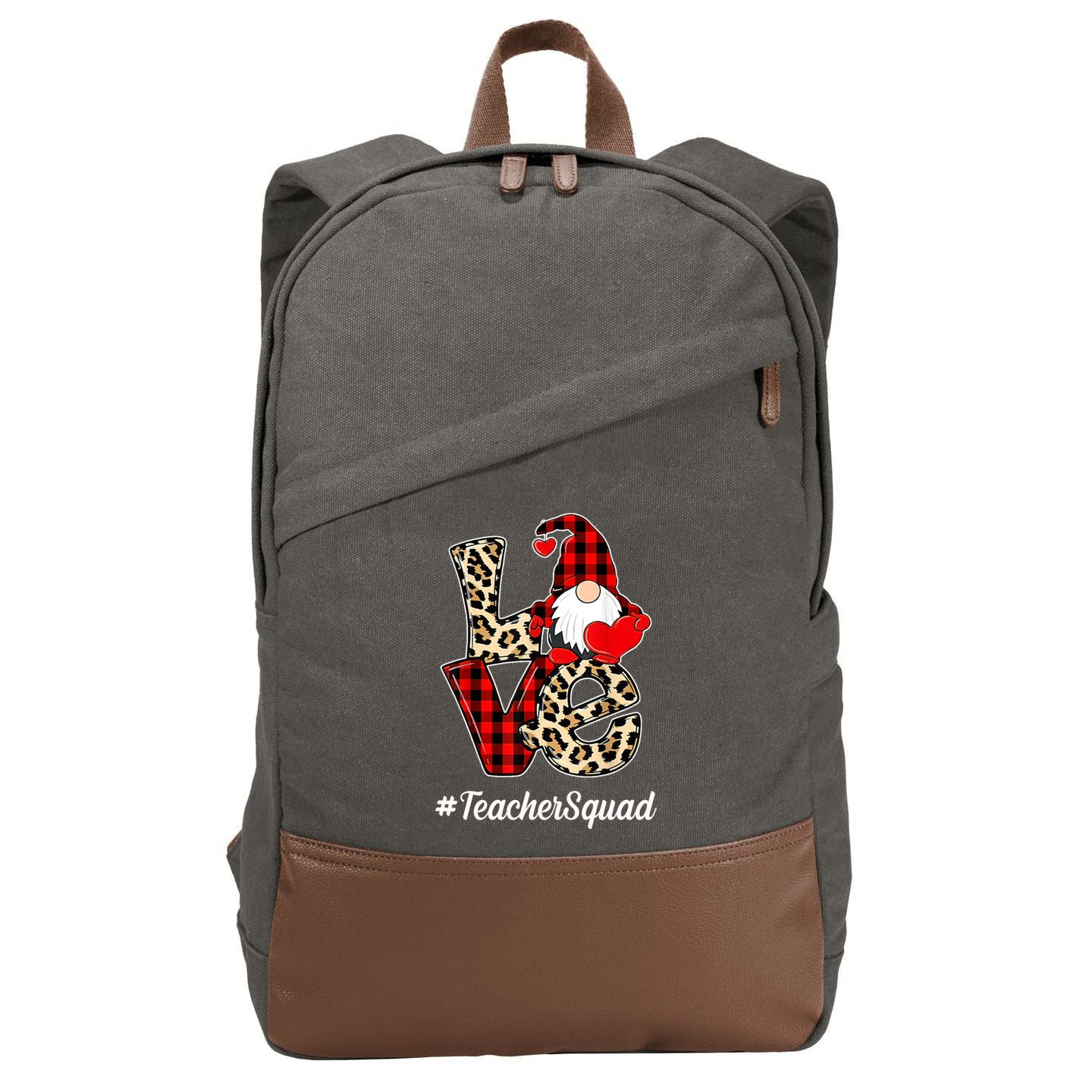 Love Gnome Teacher Squad Happy Valentine Day Cotton Canvas Backpack