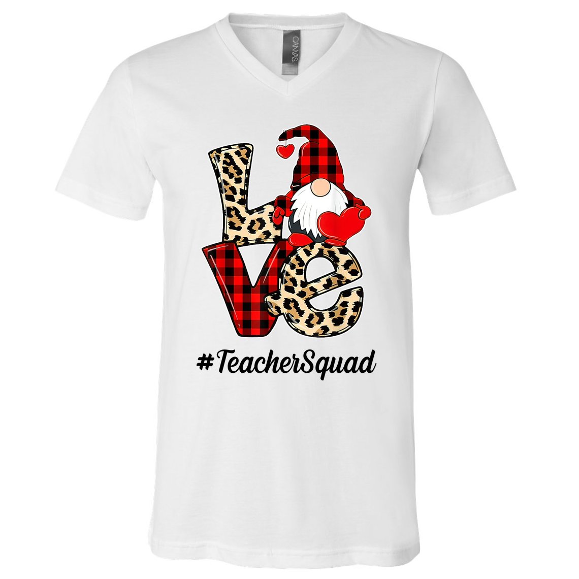 Love Gnome Teacher Squad Happy Valentine Day V-Neck T-Shirt