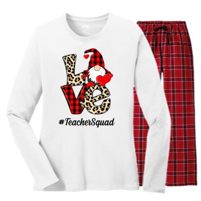 Love Gnome Teacher Squad Happy Valentine Day Women's Long Sleeve Flannel Pajama Set 