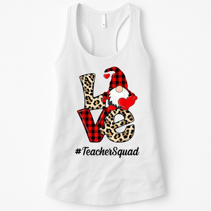 Love Gnome Teacher Squad Happy Valentine Day Women's Racerback Tank