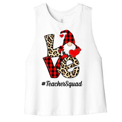 Love Gnome Teacher Squad Happy Valentine Day Women's Racerback Cropped Tank