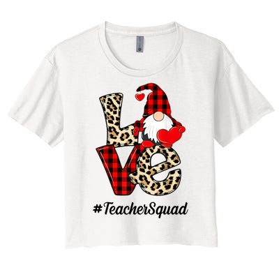 Love Gnome Teacher Squad Happy Valentine Day Women's Crop Top Tee