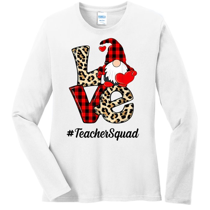 Love Gnome Teacher Squad Happy Valentine Day Ladies Long Sleeve Shirt