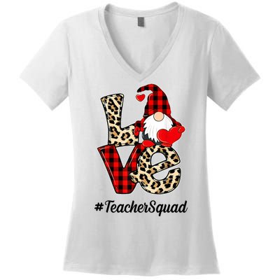 Love Gnome Teacher Squad Happy Valentine Day Women's V-Neck T-Shirt