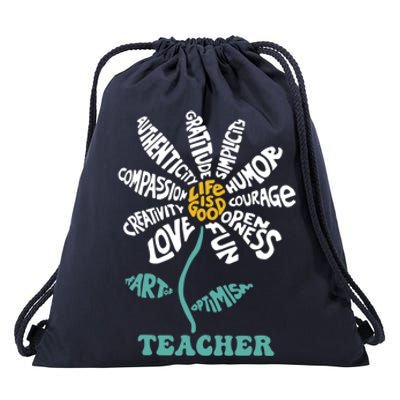 Lifeis Good Teacher Humor Courage Openness Fun Love Gift Drawstring Bag