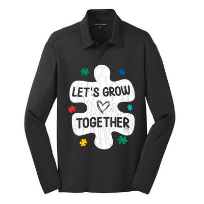 Let's Grow Together Funny Autism Awareness Autistic Graphic Gift Silk Touch Performance Long Sleeve Polo