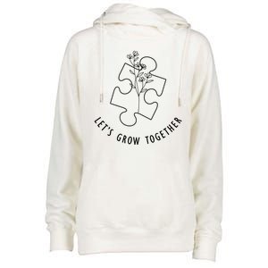 Let's Grow Together Autism Awareness Womens Funnel Neck Pullover Hood