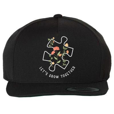 Let's Grow Together Puzzle Flowers Autism Support Girl Wool Snapback Cap