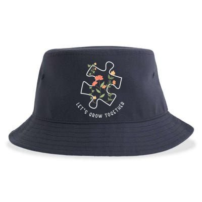 Let's Grow Together Puzzle Flowers Autism Support Girl Sustainable Bucket Hat