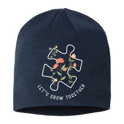 Let's Grow Together Puzzle Flowers Autism Support Girl Sustainable Beanie