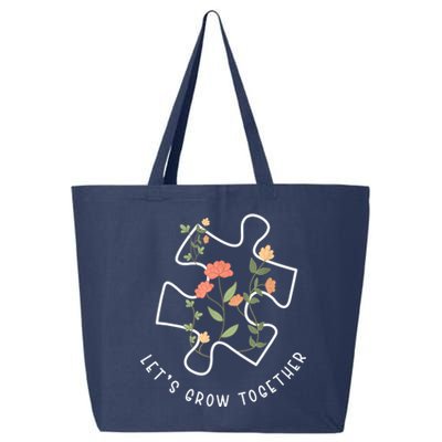 Let's Grow Together Puzzle Flowers Autism Support Girl 25L Jumbo Tote