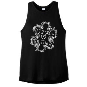 Lets Grow Together Autism Awareness Floral Autistic Puzzle Gift Ladies PosiCharge Tri-Blend Wicking Tank